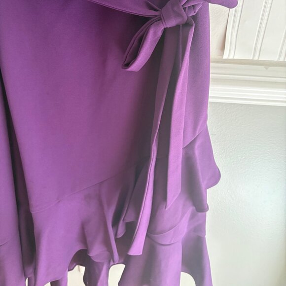 Bell Sleeve Solid Crepe Wrap Fit and Flare Dress - Picture 4 of 5